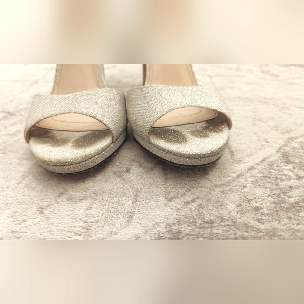 I. Miller Womens Gold Glitter Open Toe Slip On  Heel Pump Sz 8M - Picture 6 of 14